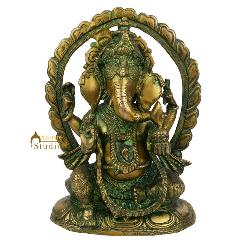 Antique Green Lord Ganpati Home Décor Murti Idol Ganesha Statue Masterpiece 10"