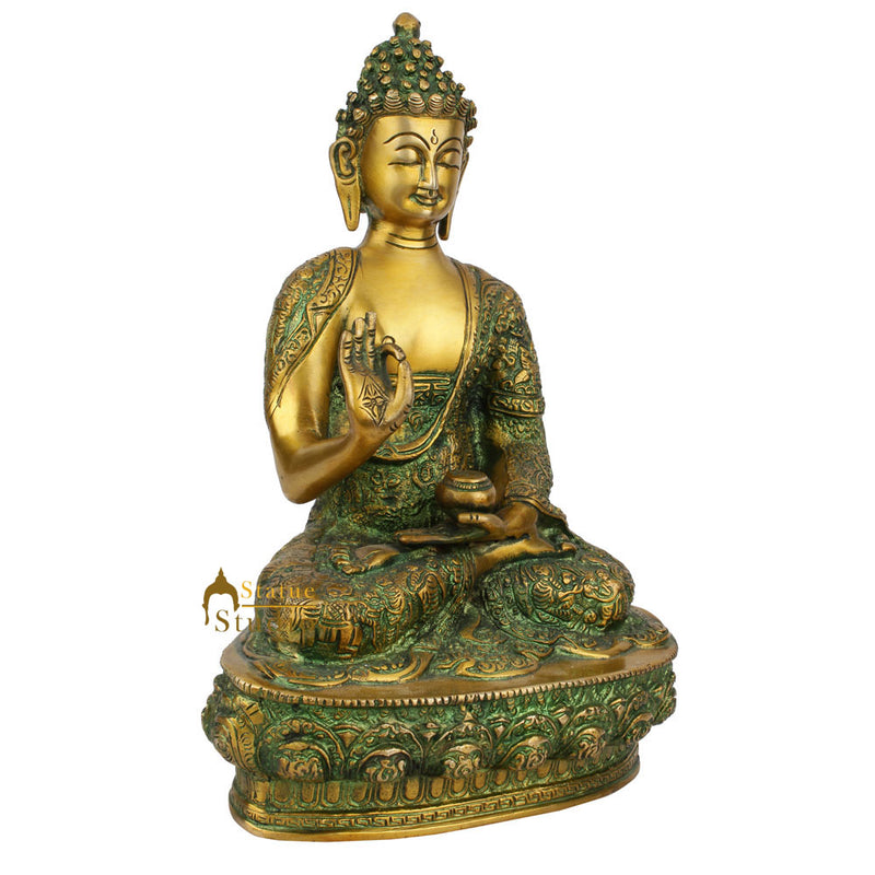 Antique Blessing Buddha Life Story Carved Idol Décor Gift Statue Showpiece 12"