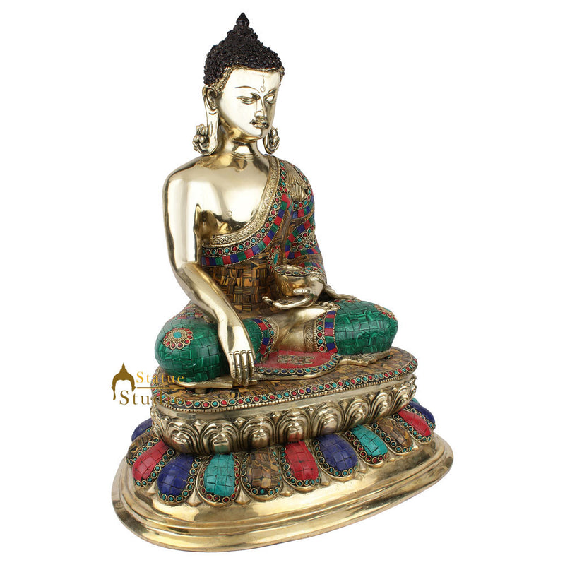 Fine Nepal Inlay Indian Brass Sakyamuni Kundal Buddha Décor Gift Statue Idol 20"