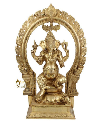 Indian Brass Hindu Lord Ganpati Vinayak Ganesha Murti Idol Décor Gift Statue 17"