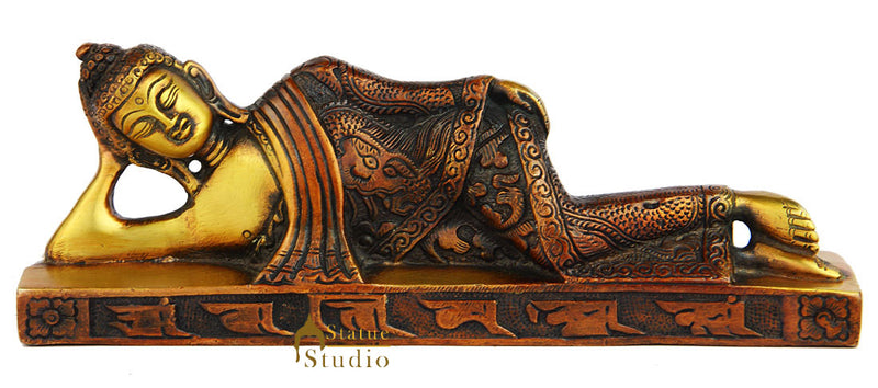Brass reclining buddha statue tibet buddhist figurine home décor 3"
