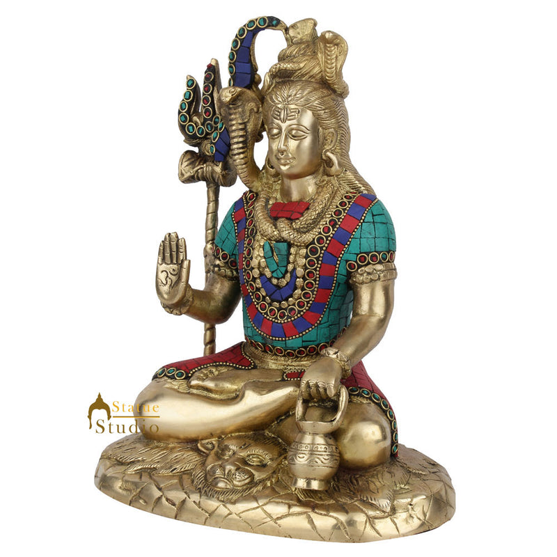 Indian Mahayogi Shankar Bhagwan Blessing Lord Shiva Temple Décor Idol Statue 10"
