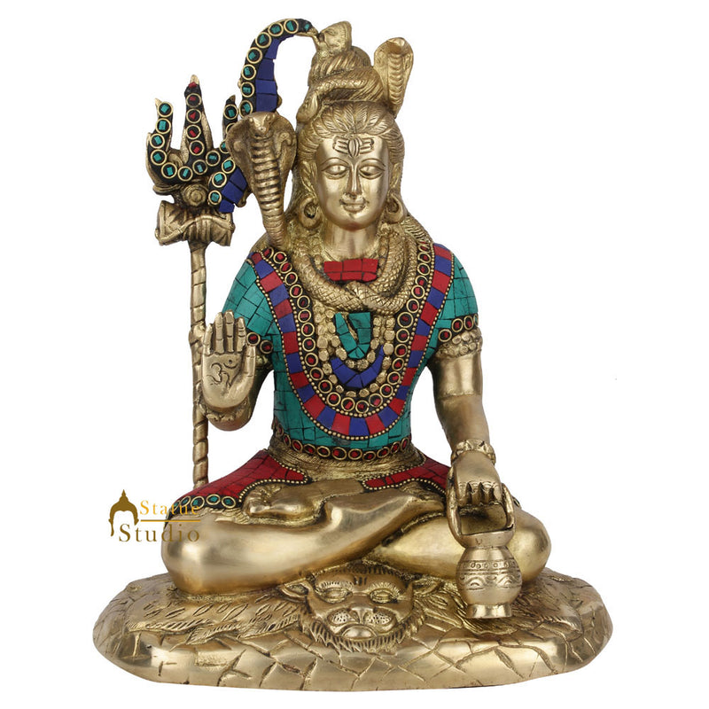 Indian Mahayogi Shankar Bhagwan Blessing Lord Shiva Temple Décor Idol Statue 10"
