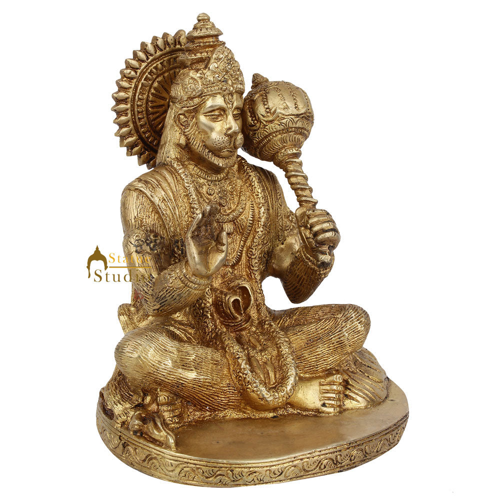 Brass Sitting Hanuman Statue For Home Decor 7"