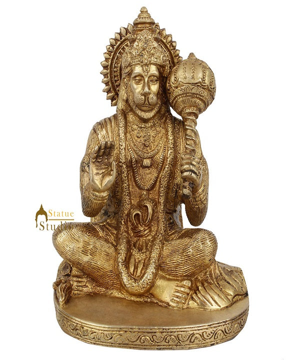 Brass Sitting Hanuman Statue For Home Decor 7"