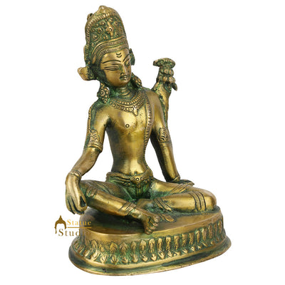 Antique Green Indian God Indra Murti Sitting On Base Inder Idol Statue Figure 6"
