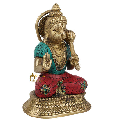Indian Powerful God Sitting Hanuman Sankat Mochak Murti Idol Inlay Statue 7"