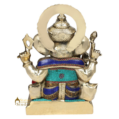 Large Size Ganesha Fine Inlay Ganpati Moorti Décor Gift Idol Statue Lucky 19"