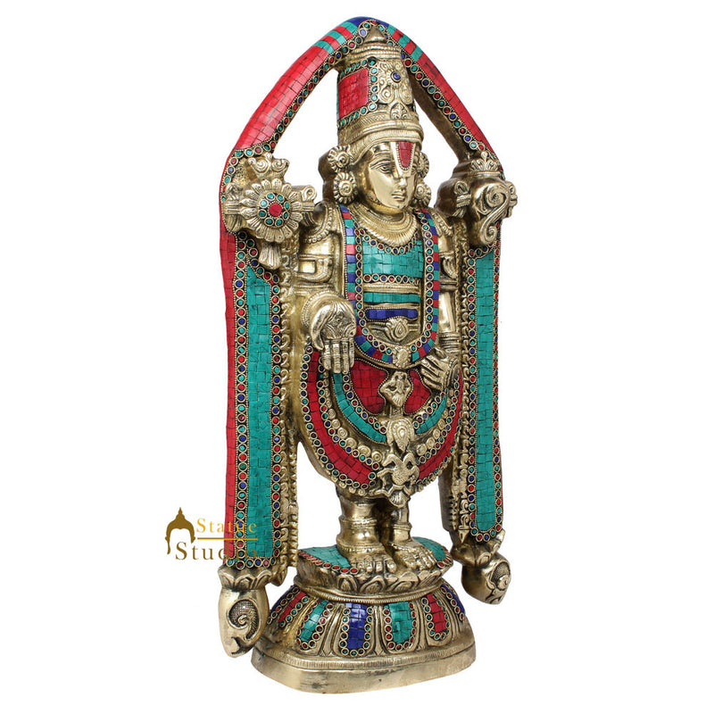 South Indian Lord Tirupathi Balaji Murti Décor Inlay Statue Gifting Idol 2 Feet