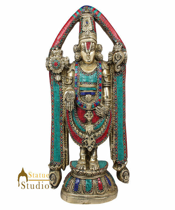South Indian Lord Tirupathi Balaji Murti Décor Inlay Statue Gifting Idol 2 Feet