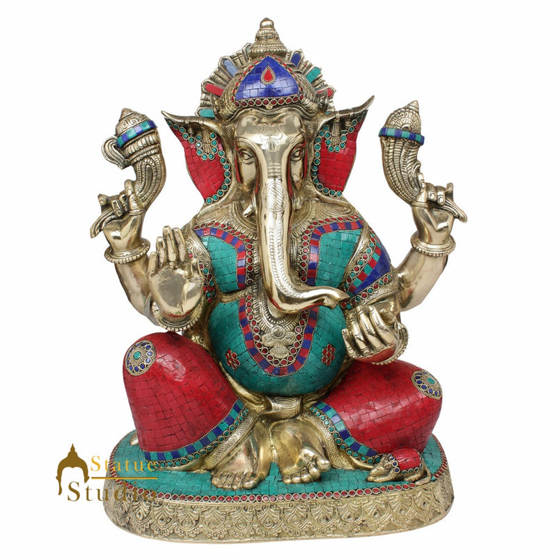 Large Size Ganesha Fine Inlay Ganpati Murti Décor Gift Idol Statue Lucky 20"