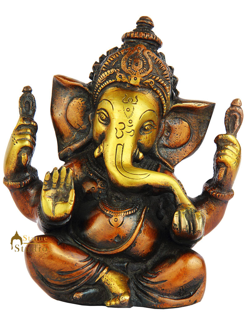 Brass india hinduism elephant lord ganesha statue hindu god religious figure 5"