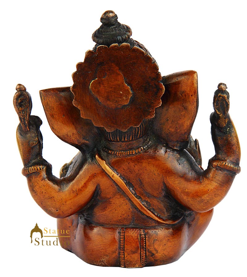 Brass india hinduism elephant lord ganesha statue hindu god religious figure 5"