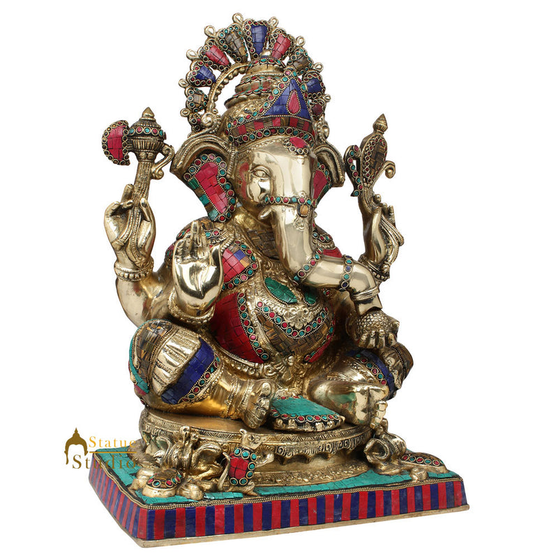 Large Size Ganesha Fine Inlay Ganpati Murti Décor Gift Idol Statue Lucky 22"