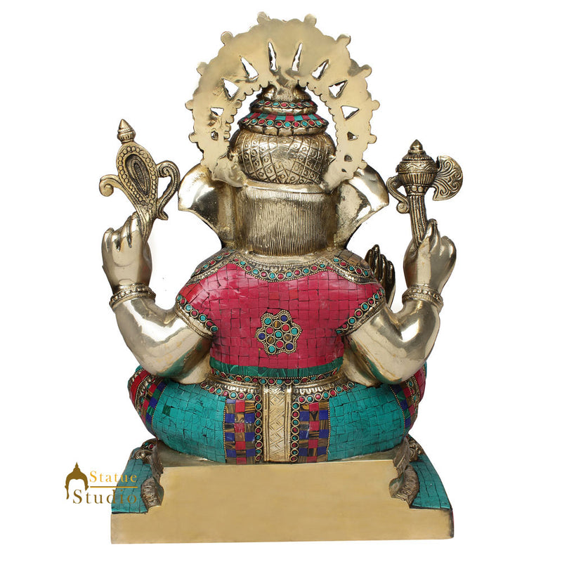 Large Size Ganesha Fine Inlay Ganpati Murti Décor Gift Idol Statue Lucky 22"