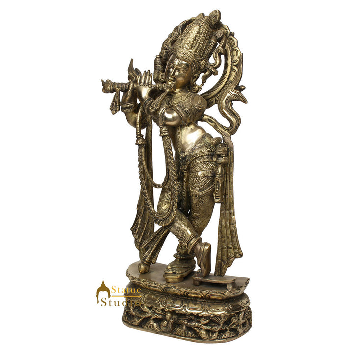 Indian Hindu God Lord Krishna Fluting Fine Décor Idol Gift Murti Statue 2 Feet
