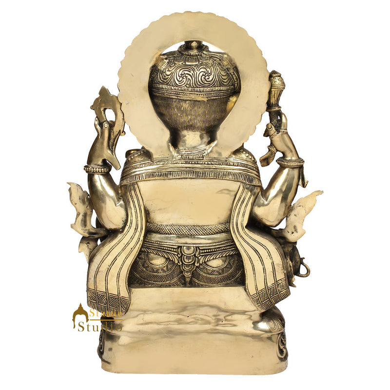 Fine Carving Hindu God Ganpati Ganesha Murti Décor Idol Lucky Gift Statue 21"