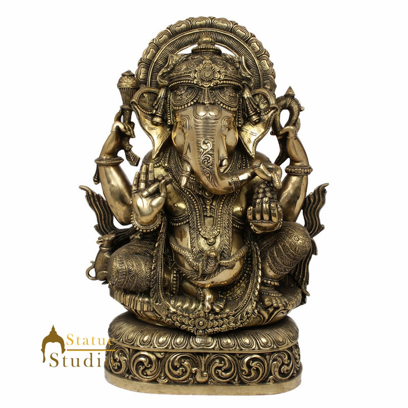 Fine Carving Hindu God Ganpati Ganesha Murti Décor Idol Lucky Gift Statue 21"