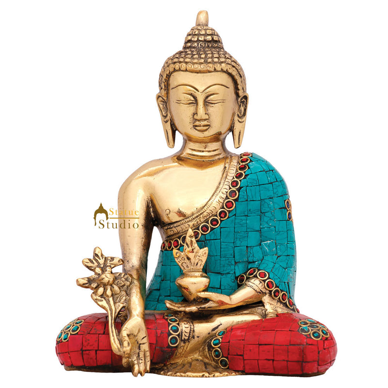 Chinese Tibet Buddhist Bodhisattva Medicine Buddha Lucky Décor Gift Statue 8"