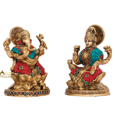Indian Deity Ganesh lakshmi Pair Statue Diwali Wedding Décor Gift Idol Murti 5"