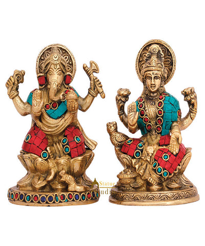 Indian Deity Ganesh lakshmi Pair Statue Diwali Wedding Décor Gift Idol Murti 5"