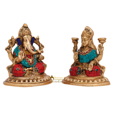 Indian Deity Ganesh lakshmi Pair Statue Diwali Wedding Décor Gift Idol Murti 6"
