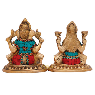 Indian Deity Ganesh lakshmi Pair Statue Diwali Wedding Décor Gift Idol Murti 6"