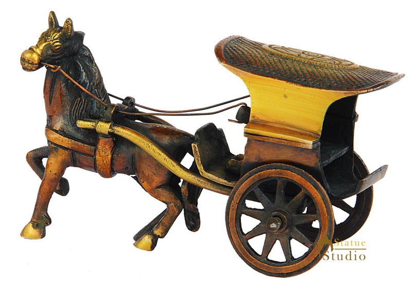 Brass home room table décor single horse cart showpiece gift set item 6"
