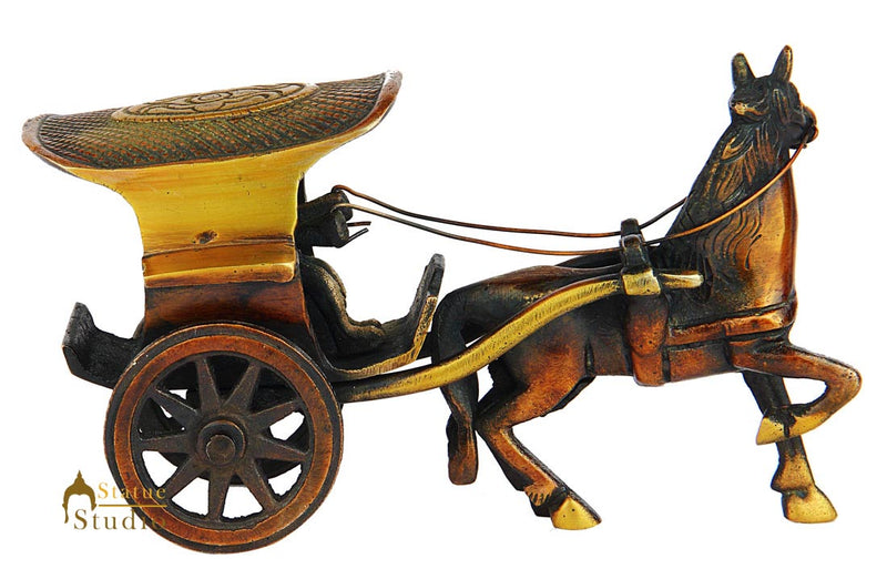 Brass home room table décor single horse cart showpiece gift set item 6"