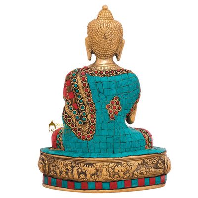 Indian Inlay Fine Tibet Buddhist Deity Lord Buddha Statue Décor Gift Idol 9"