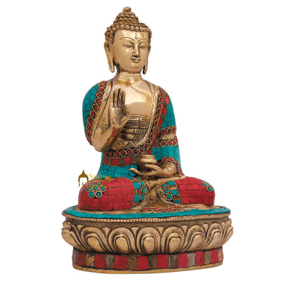 Indian Brass Chinese Buddhism Sakyamuni Buddha Statue Inlay Idol Décor Item 12"