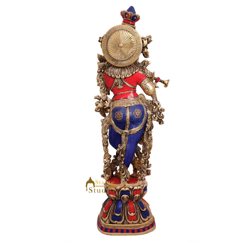 Finest Inlay Masterpiece Hindu God Krishna Statue Décor Gift Idol Showpiece 29"