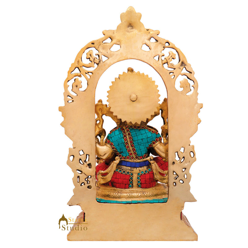 Indian Brass Inlay Hindu God Ganpati Idol Large Ganesha Home Décor Statue 16"