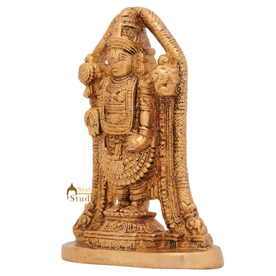 Indian Brass Metal Tirupati Balaji Small Idol Temple Pooja Décor Murti Statue 4"