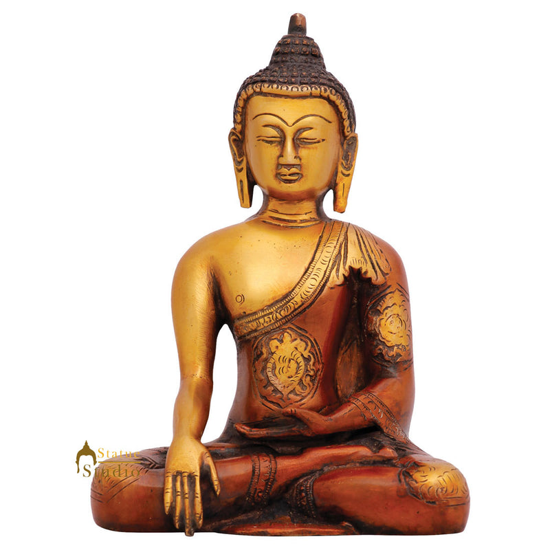 Indian Brass Mini Earth Touching Buddha Idol Décor Statue Small Gift Item 7"