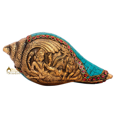 Indian Handicraft Lord Vishnu Shankh Coonch Religious Tempe Pooja Décor 3"
