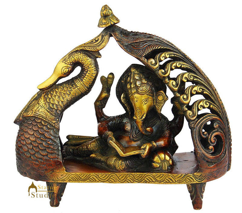 Rare brass hindu god elephant lord ganesha idol statue religious décor figure 9"