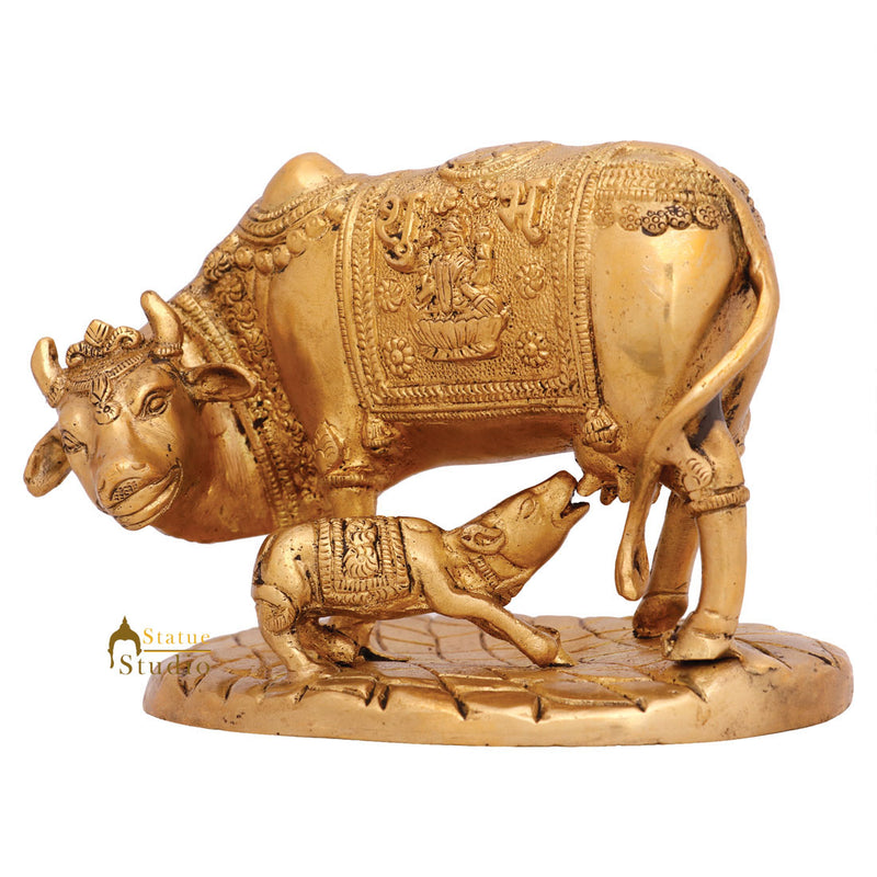 Indian Shubh Sacred Hindu Holy Cow Calf Pair Idol Temple Puja Statue Figure 5"