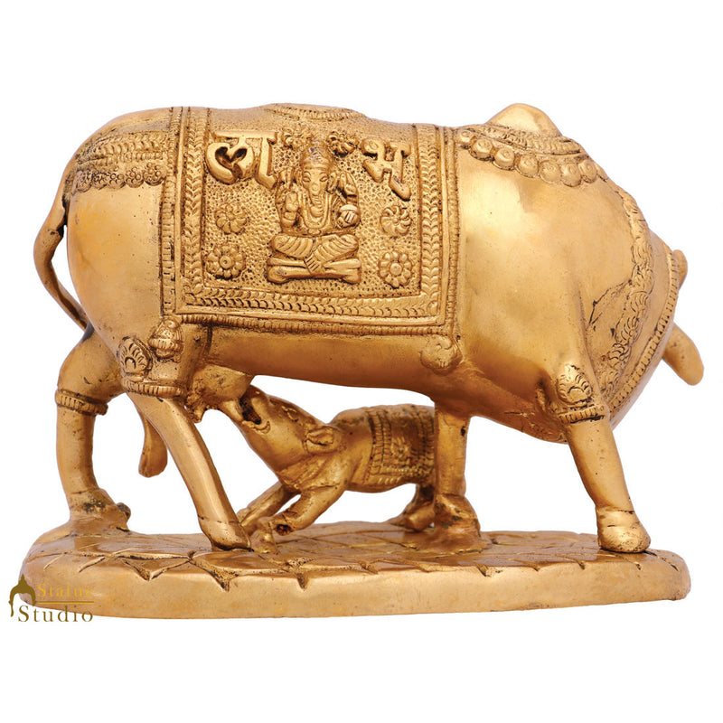 Indian Shubh Sacred Hindu Holy Cow Calf Pair Idol Temple Puja Statue Figure 5"