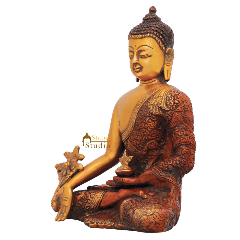 Metal Hand Crafted Carved Medicine Buddha Statue Fine Décor Gift Showpiece 8"