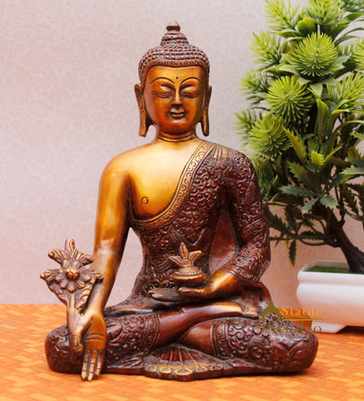 Metal Hand Crafted Carved Medicine Buddha Statue Fine Décor Gift Showpiece 8"