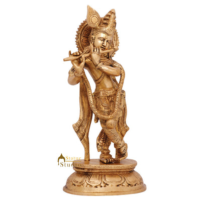 Indian Hindu Deity Lord Krishna Standing With Flute Décor Statue Idol Figure 11"