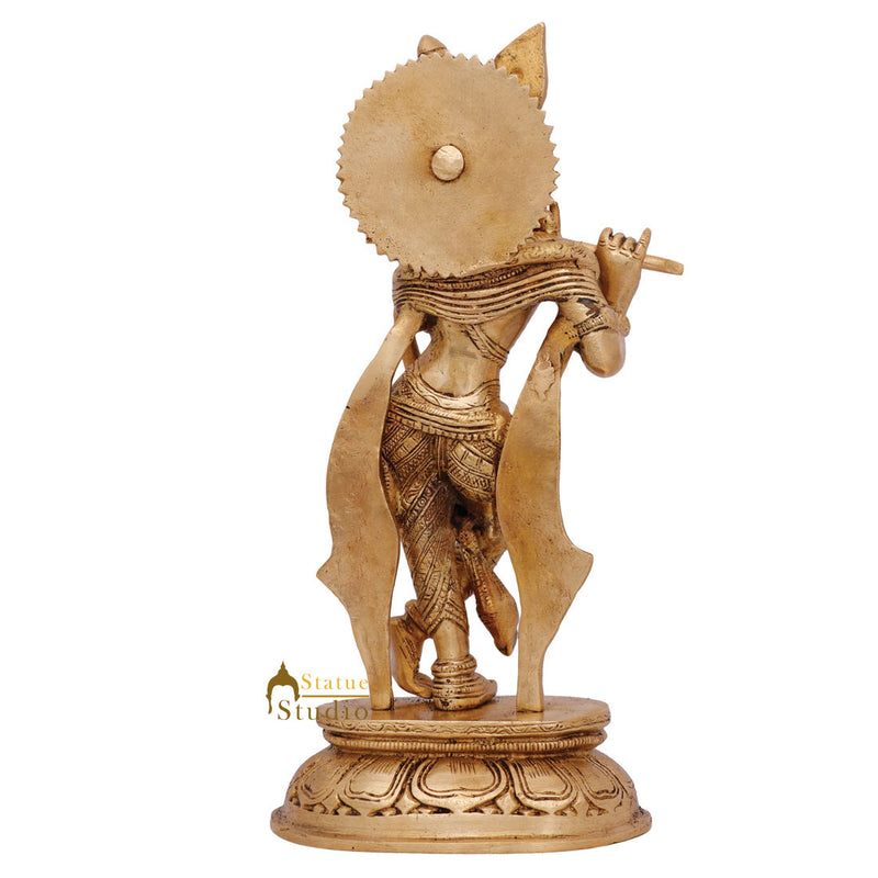 Indian Hindu Deity Lord Krishna Standing With Flute Décor Statue Idol Figure 11"