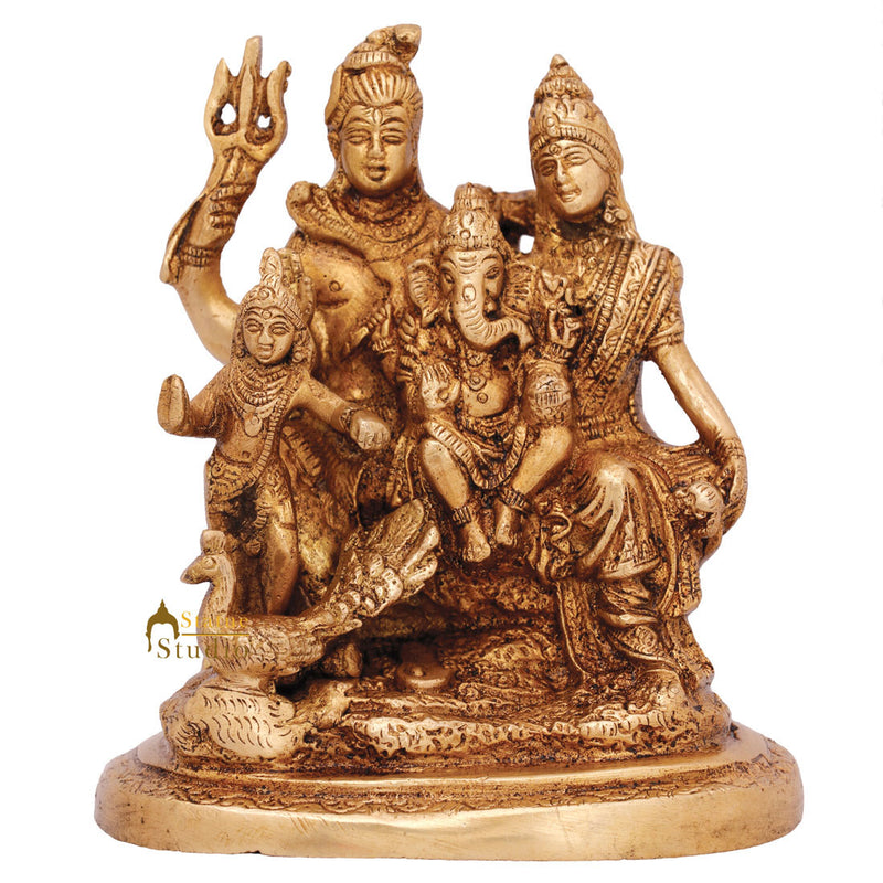 Brass Handicraft Hindu Religious Lord Shiva Parivar Statue Idol Décor Gift 5"