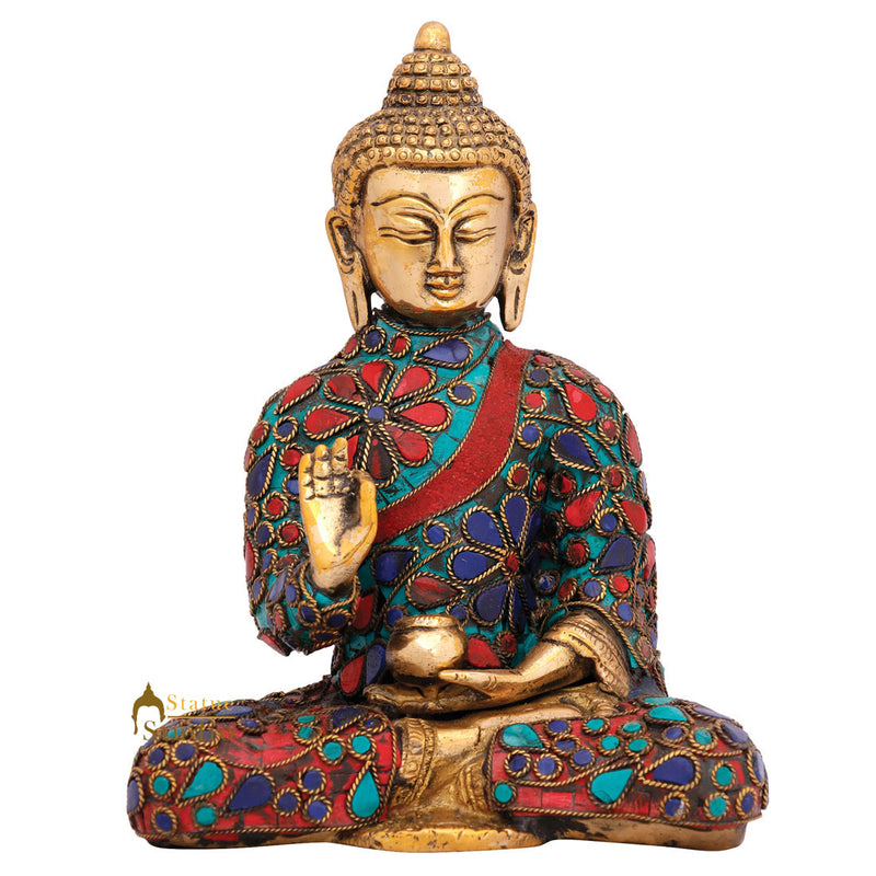 Fine Inlay Blessing Buddha Small Décor Masterpiece Idol Statue Sculpture 7"