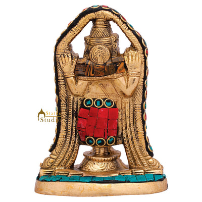 Indian Brass Tirupathi Balaji Small Inlay Idol Temple Puja Décor Murti Statue 4"
