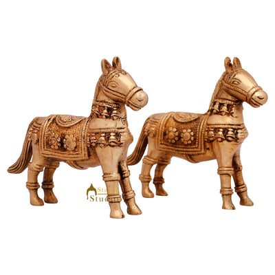 Indian Brass Small Mini Feng Shui Vastu Home Décor Horse Pair Showpiece 3"