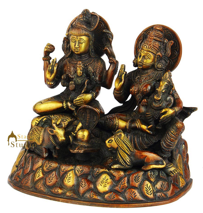 Brass hindu lord shiva parivar ganesh parvati statue religious sculpture idol 8"