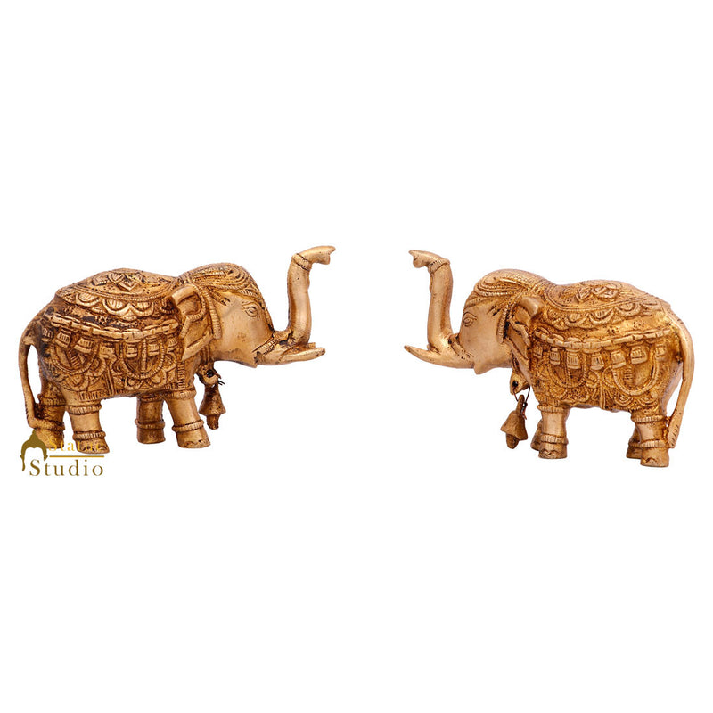 Indian Brass Small Mini Feng Shui Vastu Home Décor Elephant Pair Showpiece 3"