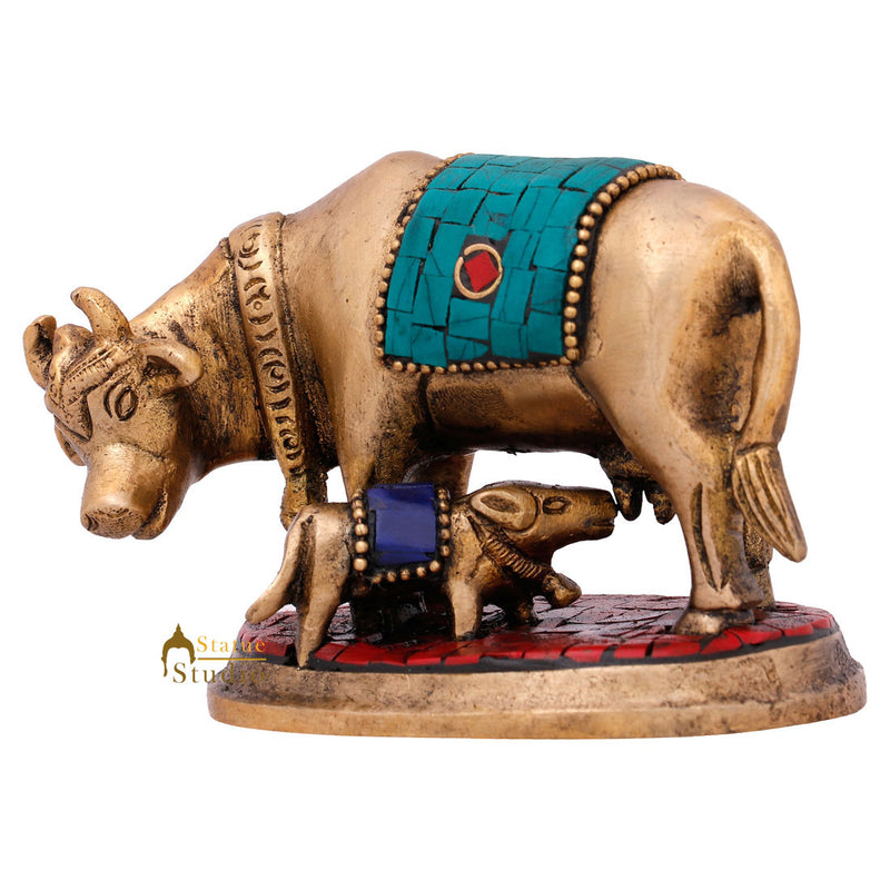 Hindu Sacred Pure Holy Cow Calf Mini Small Idol Religious Décor Statue Item 3"